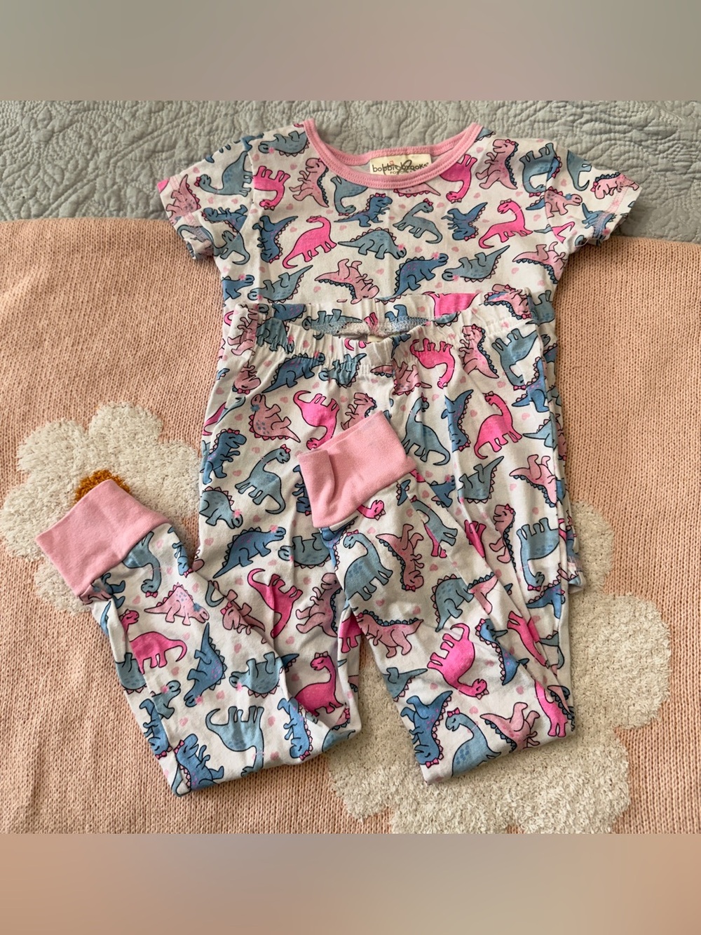 Bobbie Brooks Pink & Blue Girls Pajama Set with Dinosaur Print